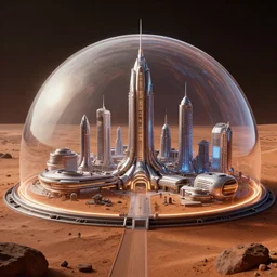 highly detailed render of mars metropolis under a dome, hyper detailed, digital art, led lighting, studio quality, smooth render, unreal engine 5, octane render, trending on artstaion.