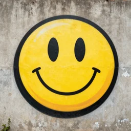 yellow rave smiley face, retro graffiti style