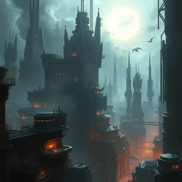 a complex futuristic city under a dying sun, highly detailed, digital painting, trending on artstation, dramatic lighting, cinematic, stunning concept art by ruan jia and jakub rebelka and greg rutkowski and artgerm and moebius