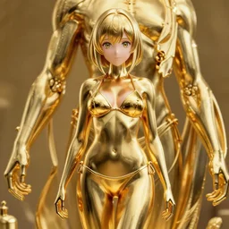 anime girl in bikiniportrait of anatomy gold statue reflect chrome, 8 k uhd, unreal engine, octane render in the artstyle of finnian macmanus, john park and greg rutkowski