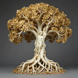 stunning hyperdetailed tree made of human bodies with intricate roots of ivory and gold sculpted by canova