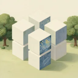 retro minimalist art, a beautiful quiet park in fukuoka, fractal cubes. japanese embroidery. by jean giraud and van gogh.