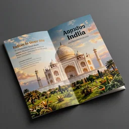 advertisement indian tourism brochure, realistic render, detailed