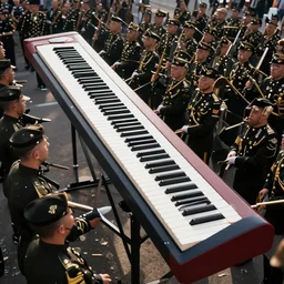 military march with giant keyboards, photography, 4 k, highly detailed, cinematic lighting