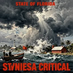 soviet critical propaganda poster of the state of florida being hit by hurricanes