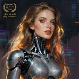 the woman of my dreams is a cyborg assassin supermodel : : illustrated by artgerm, karol bak, greg rutkowski : : cyberpunk, holographic, glitchcore, digital art, illustration, concept art, character design, weta, wlop, artstation