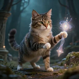 fantasy cat casting a magic spell, high detail, fantasy art, concept art, 4 k, ultra detail, computer art