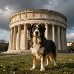 a cute big dog lager than building