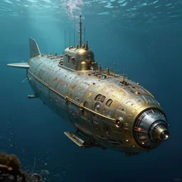 epic concept illustration, highly detailed, intricate mechanical design, hard science concept art, underwater nautilus submarine being prepared for launch, by greg rutkowski and alphonse mucha. uhd, cinematic lighting, amazing depth, cinematography by 2 0 1 7