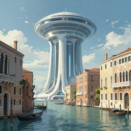 a beautiful picture of a futuristic Venice by Ueda Fumito, trending on Artstation