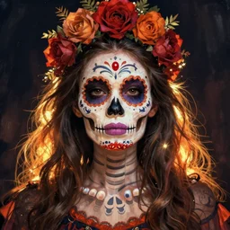 Illustration of a sugar skull day of the dead girl, art by John Howe