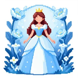 princess of the ice flower garden. heavily stylized pixel art piece by award - winning pixel artist, cinematic lighting, 6 4 bit, minimalism, alphonse mucha, clamp.