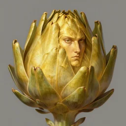 primitive golden artichoke idol, d & d, fantasy, portrait, digital painting, trending on artstation, concept art, sharp focus, illustration, art by artgerm and greg rutkowski and magali villeneuve