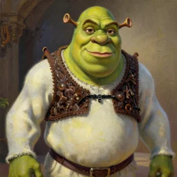 realistic portrait beautiful painting from scene in the terminator movie, when robot turned into shrek. horror, created by thomas kinkade and gustave courbet, fine draw, high detailed, fine lighting, smooth draw, no anomaly.