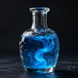 murky potion containing swirling glowing blue liquid, beautiful intricate glass bottle, octane render, 8k