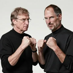 steve jobs boxing bill gates, las vegas prize fight, perfect lighting, high quality photo,