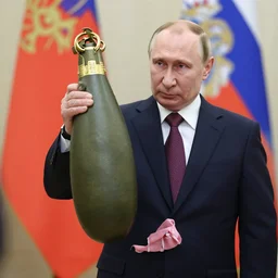 vladimir putin holding a bomb