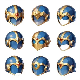 megaman stage select item concept art grid of legendary artifact loot headgear by artgerm and Craig Mullins, James Jean, Andrey Ryabovichev, Mark Simonetti and Peter Morbacher 16k