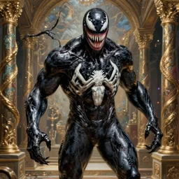 highly detailed full body portrait of venom from marvel, comic book cover art, global illumination, sharp focus, octane rendering, specular radiant light, detailed and intricate environment, hyper realistic elegant grotesque reinassance digital painting concept art by cristian sauret