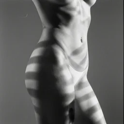 a female body with stripes of light and shadow, a photography by francis giacobetti, black and white, tri - x, very aesthetic and beautiful