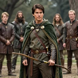 medieval fantasy half length portrait photo of tom cruise as a d & d cape - wearing woodland ranger with longbow, photo by philip - daniel ducasse and yasuhiro wakabayashi and jody rogac and roger deakins