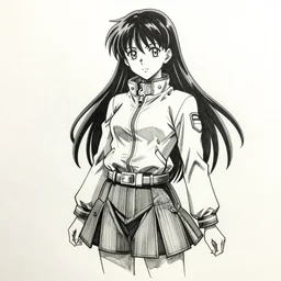 in jacket and skirt, black ink liner pen sketch of reimu hakurei, realistic style by gnomon and marvel, gnomon, boris vallejo, gnomon, high quality paper, gnomon