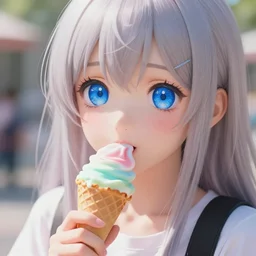 cute girls with extremely detailed blue eyes, eating a cone of rainbow ice cream!, full face, anime, fantastic details, trending on artstation, pixiv, hyperdetailed unreal engine 4 k 8 k ultra hd, stanley artge rm lau, wlop, rossdraws, james jean marc simonetti ruan jia and mandy jurgens and artgerm and william adolphe bougue