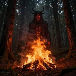 Deep in the woods there was a fire that burned an evil desire to feed on the pain, digital art, mythical