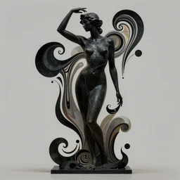 epic concept art. abstract female body silhouette mixing with black and color liquid fluid. abstract sculpture. art deco swirls. masterpiece by michelangelo. concept art, matte painting. greg rutkowski, wlop, victo ngai