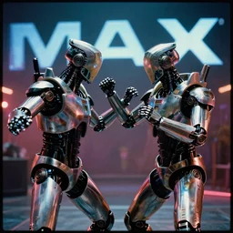Cyberpunk android chrome Robot fight movie escene, shot on imax, cinematic scene, CineStill 800T Film,