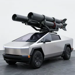 weaponized self driving car by google equipped with multiple rocket launcher system