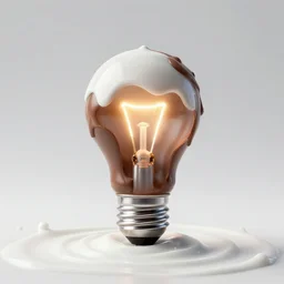 light bulbmade of chocolate, open space background made of milk, unreal engine 5, ray tracing, extremely detailed