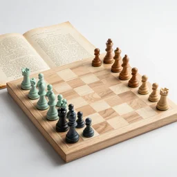 check and mate, wooden board, manuscript, chateau, nordic pastel colors, perfect lightning