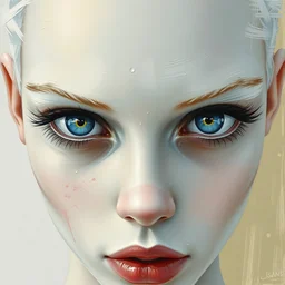 acrylic brush strokes portrait of albino model, eyes with cool expression, beautiful symmetrical face, award winning painting, oil splashes of droplets, artwork by chiara bautista and beksinski and norman rockwell and greg rutkowski, tom bagshaw weta studio, and lucasfilm