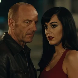 a close - up, color cinema film still of saul goodman & katy perry in blade runner 2 0 4 9, cinematic lighting at night.