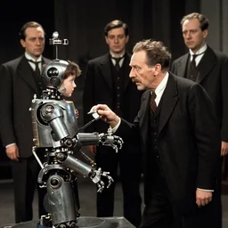 film still from the lost clean remastered german expressionist film'the father'( 1 9 3 1 ) starring emil jannings as the scientist who creates an automaton for a son, directed by fritz lang and robert weine and f w murnau, beautiful high contrast expressionistic sets, remastered hyperrealistic shocking detail trending on artstation 8 k