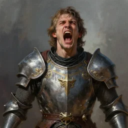 half - length portrait of a human male paladin screaming. emotions, dramatic. fantasy, digital painting, hd, detailed.