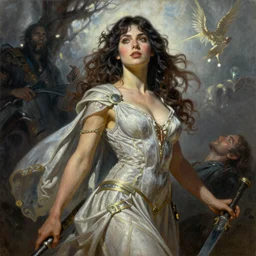 A beautiful oil painting of a Alexandra Daddario, by Lucas Graciano, Frank Frazetta, Greg Rutkowski, Boris Vallejo, epic fantasy character art, high fantasy, Exquisite detail, post-processing, low angle, masterpiece, cinematic