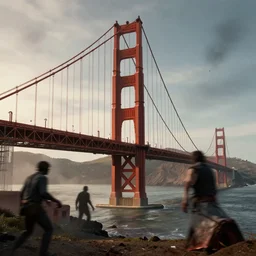 golden gate bridge in a zombie apocalypse setting, photorealistic, dynamic light, ultra detailed, cinematic