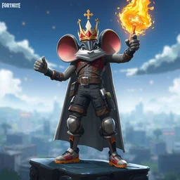 of a full _ body _ shot _ hero _ pose _ of _ a _ realistic _ stylized _ to _ fit _ fortnite _ aesthetics _ a _ spacepunk _ mouse _ king _ portrait _ ismail _ inceoglu _ trending _ on _ artsta.