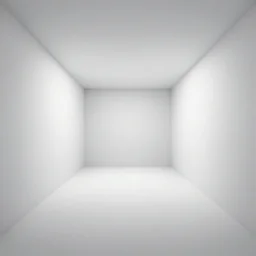 inside a large cubic white room with, 3 d perspective, virtual reality