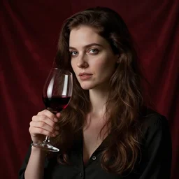 The Grunt (Amnesia: The Dark Descent) enjoying a glass of wine, studio portrait, portrait photography, soft light, dark red tapestry background
