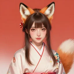 A realistic anime portrait of a beautiful young woman with fox ears wearing a kimono, digital painting, by WLOP and Rossdraws, digtial painting, trending on ArtStation, deviantart
