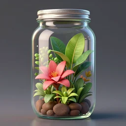 a jar with a variety of beautiful plants inside, digital art, awards winning, colorful, vibrant