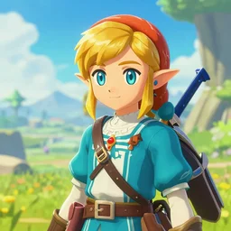 an in game portrait of madeline from celeste in the legend of zelda breath of the wild, breath of the wild art style.