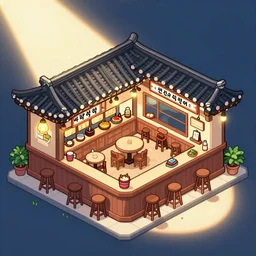 korean pub, cute illustration, by hiroshi nagai, isometric view