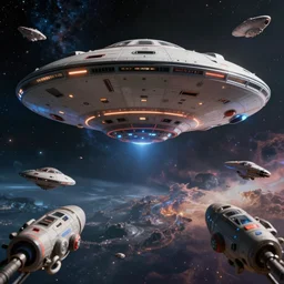hyperdetailed photo of a ufo battle in the cosmos 8 k extremely detailed hd hyperrealism movie studio fx beautiful