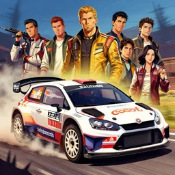 wrc rally car stylize, art gta 5 cover, official fanart behance hd artstation by jesper ejsing, by rhads, makoto shinkai and lois van baarle, ilya kuvshinov, ossdraws, that looks like it is from borderlands and by feng zhu and loish and laurie greasley, victo ngai, andreas rocha, john harris