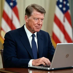 president ronald reagan uses a laptop