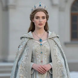photo of a real-life very beautiful nordic princess ornate cloak,  highly detailed